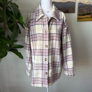 Plaid Women's Jacket - Cream and Pink